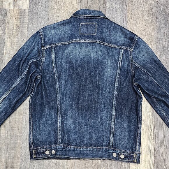 Levi's Men's Adult LARGE Dark Blue Distressed Denim Button Up Jean Jacket - Picture 5 of 9